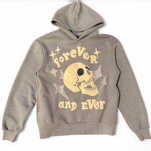 PacSun Taupe Crewneck Hoodie with Yellow Skull Graphic